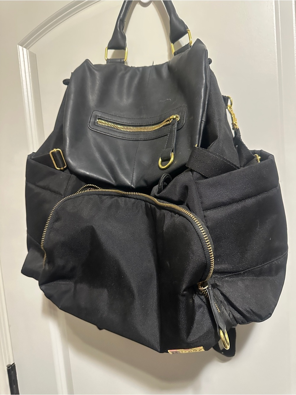 Skip Hop Black Backpack Diaper Bag with Gold Hardware